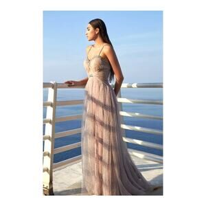 NWOT Modessa Couture Embellished Tulle Gown, Lilac Marble, Size 10